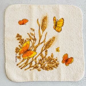 Vintage Franco Bath Washcloth 70s Orange Yellow Butterfly Cotton